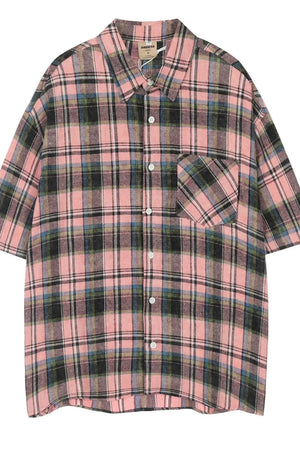 Men's Plaid Oversized Short Sleeve Shirt - Farnelli