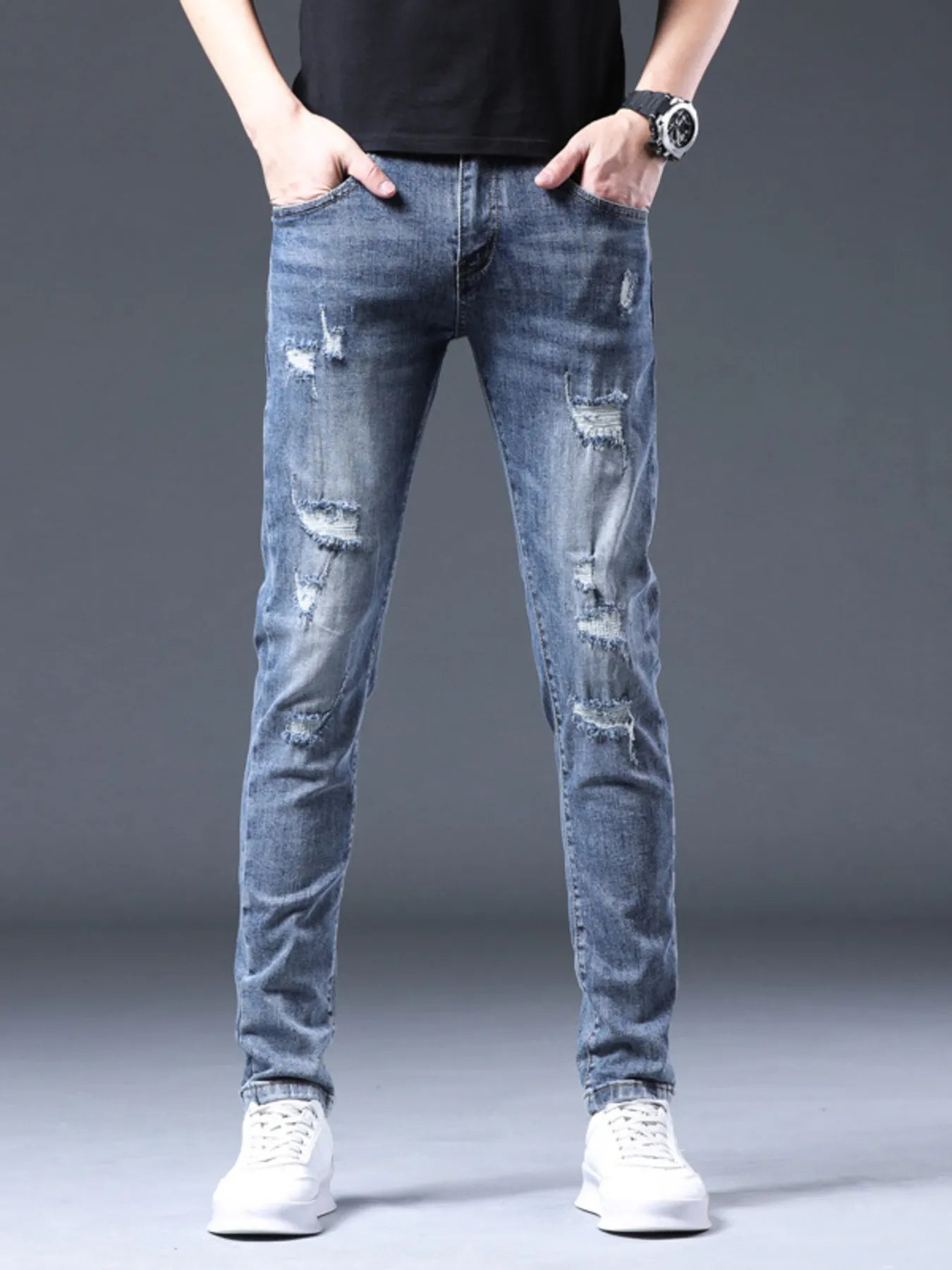 Men's Distressed Slim Fit Ripped Jeans - Farnelli