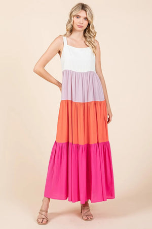 Mittoshop Color Block Tiered Pull-On Maxi Dress - Farnelli