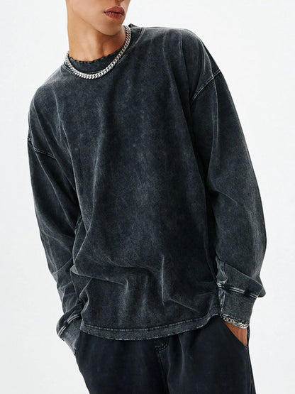 Men's Washed Round Neck Dropped Shoulder Sweatshirt - Farnelli