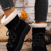 Round Toe Lace Up Platform Boots - Black
