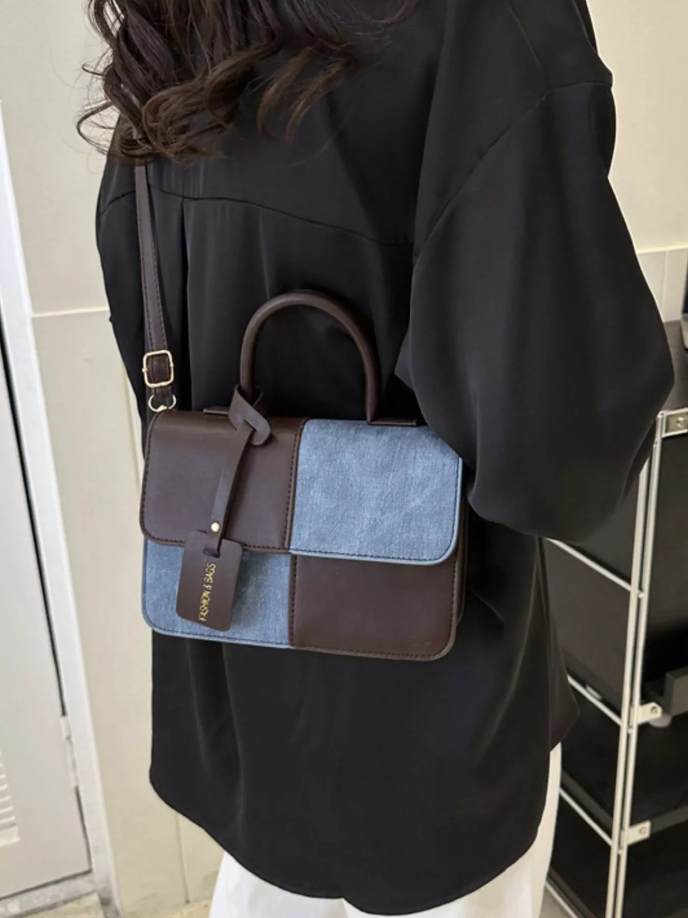 Two-Tone PU Leather Crossbody Bag - Farnelli