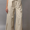 POL Distressed Drawstring Slit Wide leg Pants - Cream