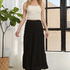 ADORA Elastic Waistband Tiered Midi Skirt - BLACK