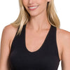 Zenana Seamless Ribbed Cropped Racerback Tank Top - BLACK