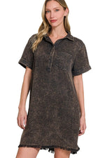 Zenana Tencel Mineral Washed Collared Shirts Dress - Farnelli