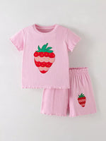 Children's Strawberry Round Neck Tee and Shorts Set - Farnelli