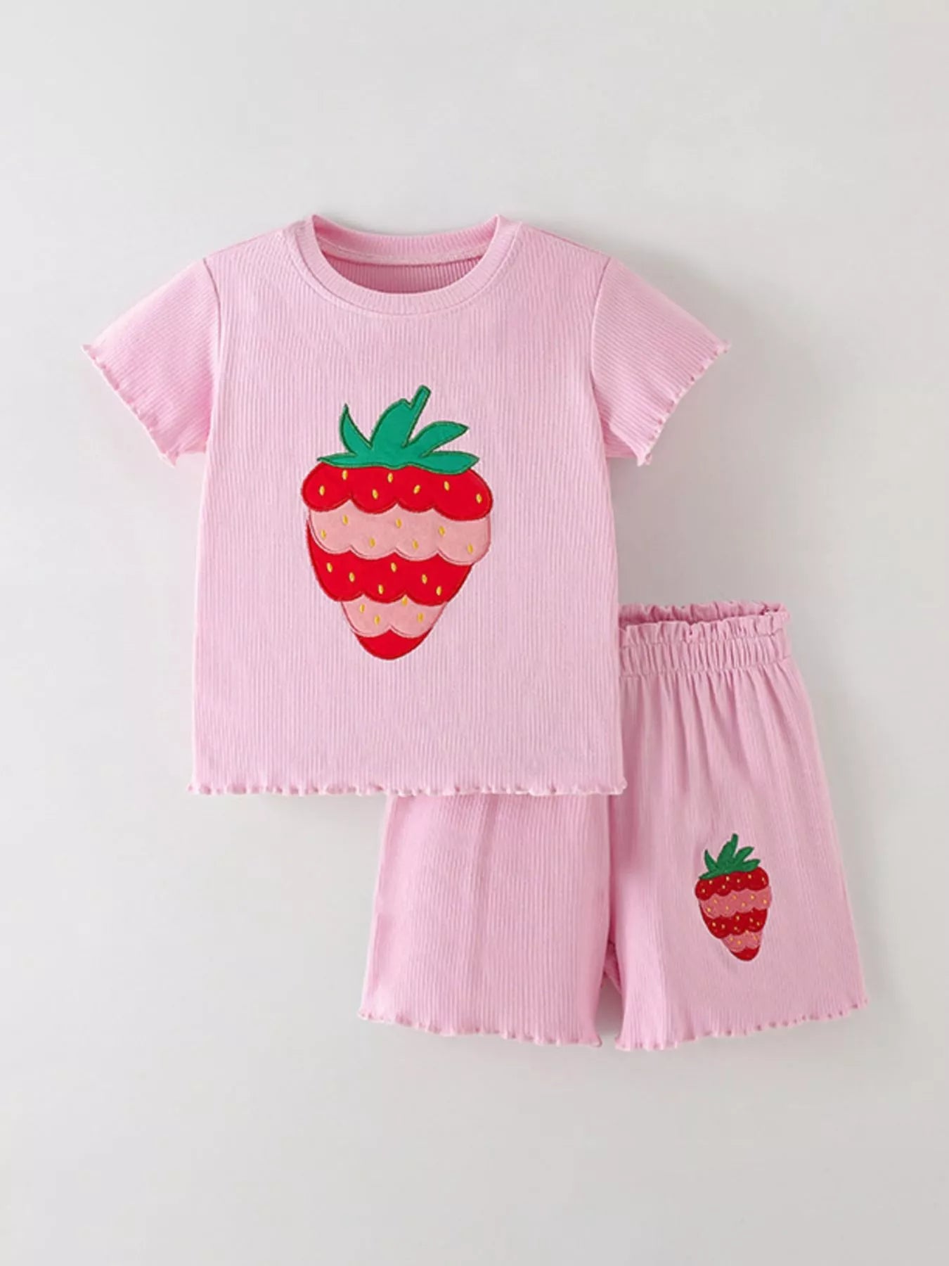 Children's Strawberry Round Neck Tee and Shorts Set - Farnelli