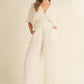 MABLE Fluffy Deep V Neck Wide Leg Jumpsuit - Farnelli