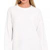 Zenana Double Knit Round Neck Long Sleeve Top - WHITE
