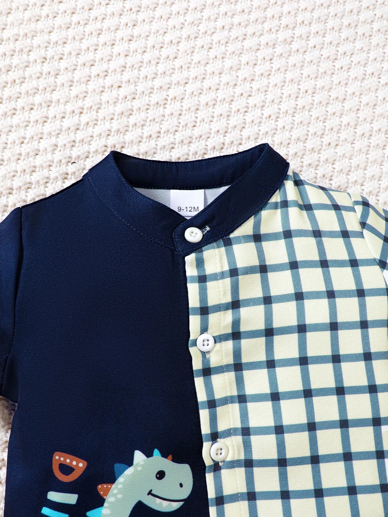 Children's Hat Dinosaur Plaid Button Up Top and Shorts 3-Piece Set - Farnelli