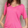 POL V-Neck Short Sleeve T-Shirt - Flamingo Pink