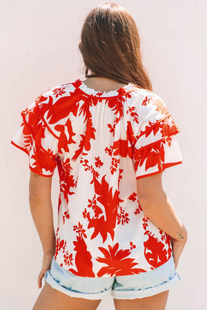 Zoya Tiered Ruffled Sleeve V Neck Blouse - Farnelli