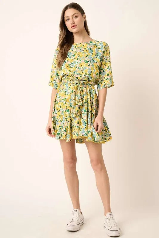 Mittoshop Floral Tie Waist Half Sleeve Mini Dress - Farnelli