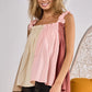 BiBi Frill Shoulder Strap Color Block Bodice Top - Farnelli