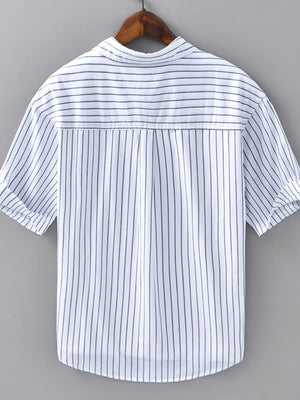 Men's Plus Size Striped Button Up Long Sleeve Shirt - Farnelli