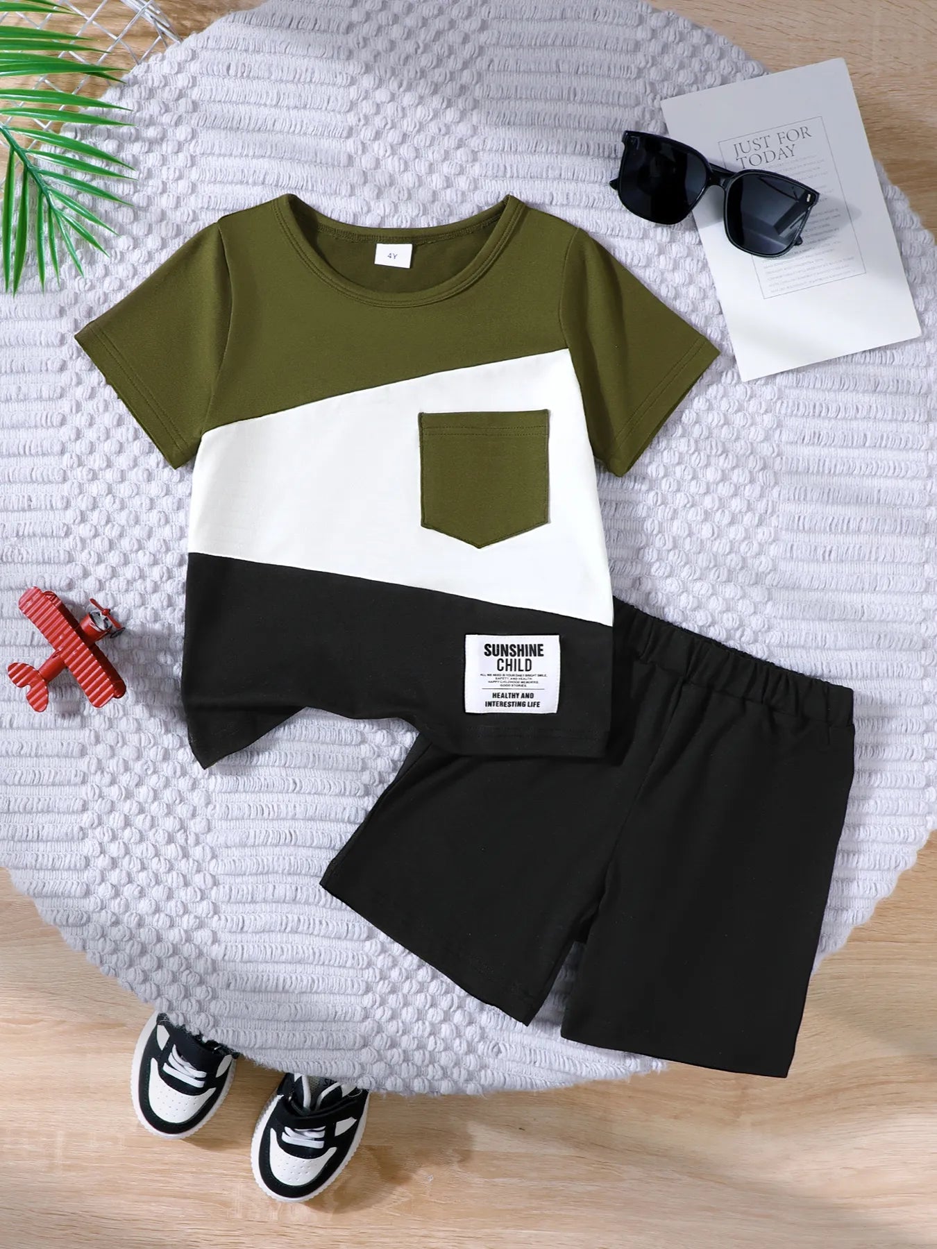 Children's Color Block Short Sleeve Top and Shorts Set - Farnelli