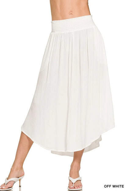 Zenana Woven Crinkle Smocked Waist Maxi Skirt W Pockets - Farnelli