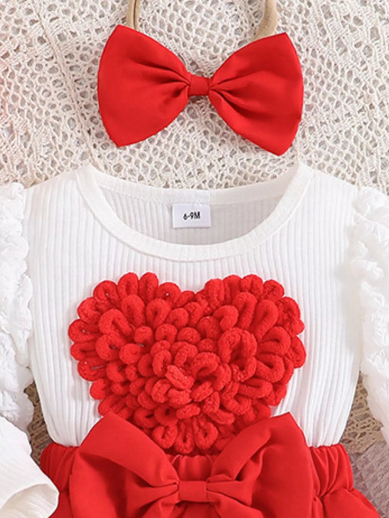 Children's Heart Bowknot Decor Dress with Headband - Farnelli