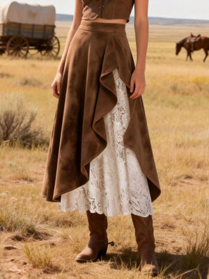 Suede & Lace Midi Skirt - Farnelli