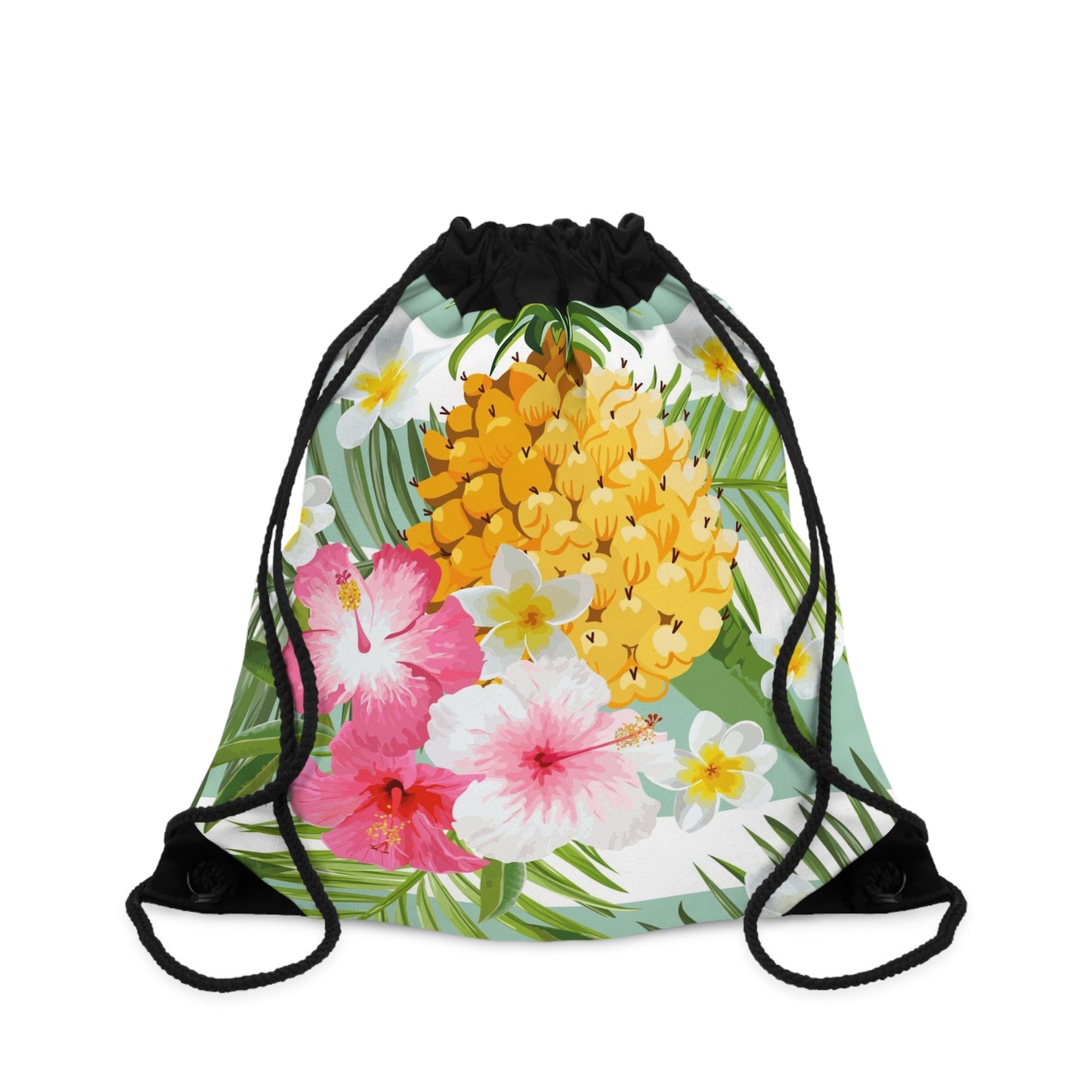 Tropical Drawstring Bag for Beach Days, Gym, Travel; Floral Pineapple & Hibiscus Design, Summer Vibes, Gift for Her, Eco-Friendly