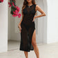 Cutout Openwork Round Neck Sleeveless Cover-Up - Farnelli