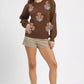 Umgee Floral Knit Sweater with Puff Sleeves - Farnelli