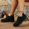 Side Zip Block Heel Boots - Black