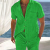Men's Full Size Button Detail Short Sleeve Top and Shorts Set Plus Size - Grass Green