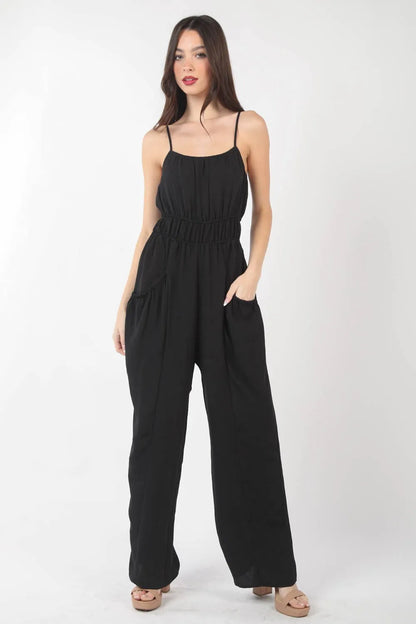 VERY J Pintuck Detail Woven Sleeveless Jumpsuit - Farnelli