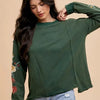 Annie Wear Embroidered Long Sleeve French Terry Top - Black Forest