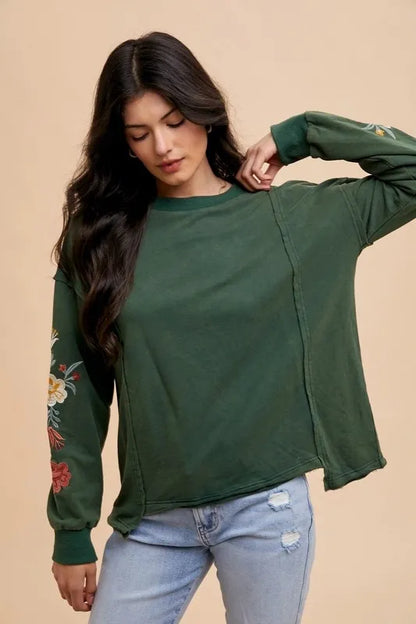 Annie Wear Embroidered Long Sleeve French Terry Top - Farnelli