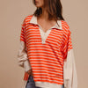 BiBi Stripe Knit Loose Fit Top With Cut Edge Detail - ORANGE