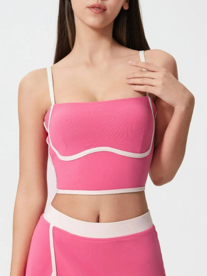 Millennia Contrast Trim Square Neck Active Cami with Detachable Chest Pads - Farnelli