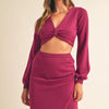 MABLE Front Twisted Knit Top and Midi Skirt Set - Magenta