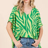 Mittoshop Zebra Print V-Neck Short Sleeve Oversized Top - Green