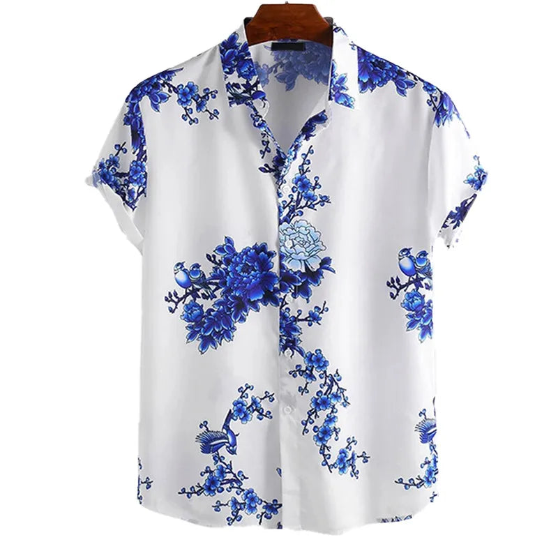 Men's Full Size Printed Short Sleeve Casual Shirt Plus Size - Farnelli