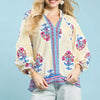 Umgee Boho Floral Print Tunic Blouse - ECRU