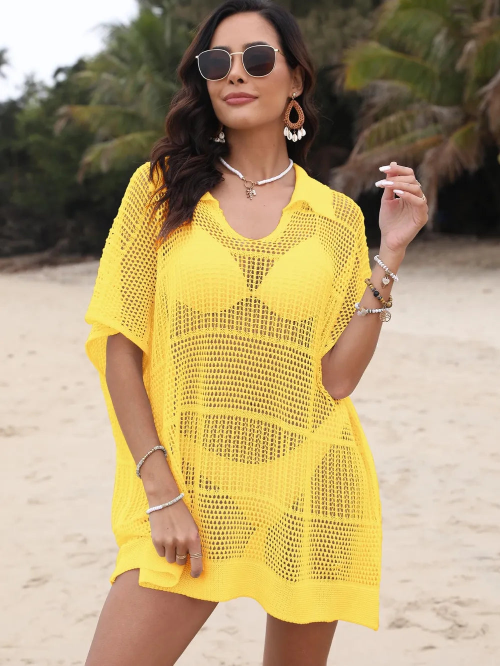 Hollow Out Collared Neck Cover-Up - Farnelli