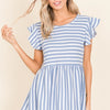 BOMBOM Striped Round Neck Blouse - Blue