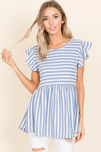 BOMBOM Striped Round Neck Blouse - Farnelli