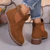 Round Toe Block Heels Boots - Camel