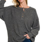 Zenana Full Size Ribbed Brushed Hacci Melange Henley Sweater Plus Size - Farnelli