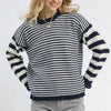 Umgee Ruffle Neck Stripe Sweater - Navy