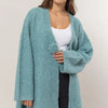 HYFVE Front Rosette Longline Slit Sweater Cardigan - Ocean Blue