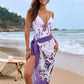 Printed Spaghetti Strap One-Piece Swimwear and Cover Up Swim Set - Farnelli