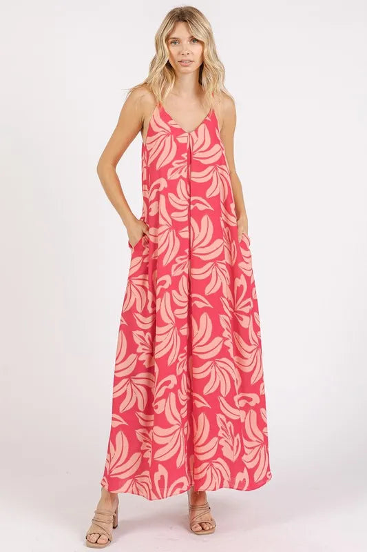Mittoshop Printed V-Neck Maxi Cami Dress with Pockets - Farnelli