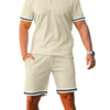 Men's Full Size Contrast Trim Polo and Shorts Set Plus Size - Khaki