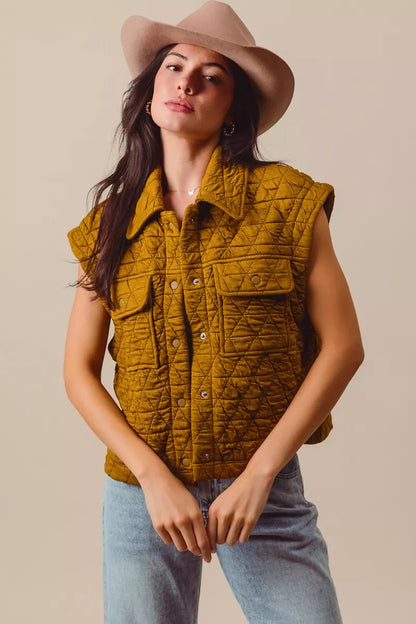 SO ME Triangle Quilting Stitch Button Up Knit Vest - Farnelli