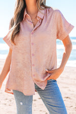 Kiana Metallic Buttoned Loose Fit Short Sleeve Shirt - Farnelli